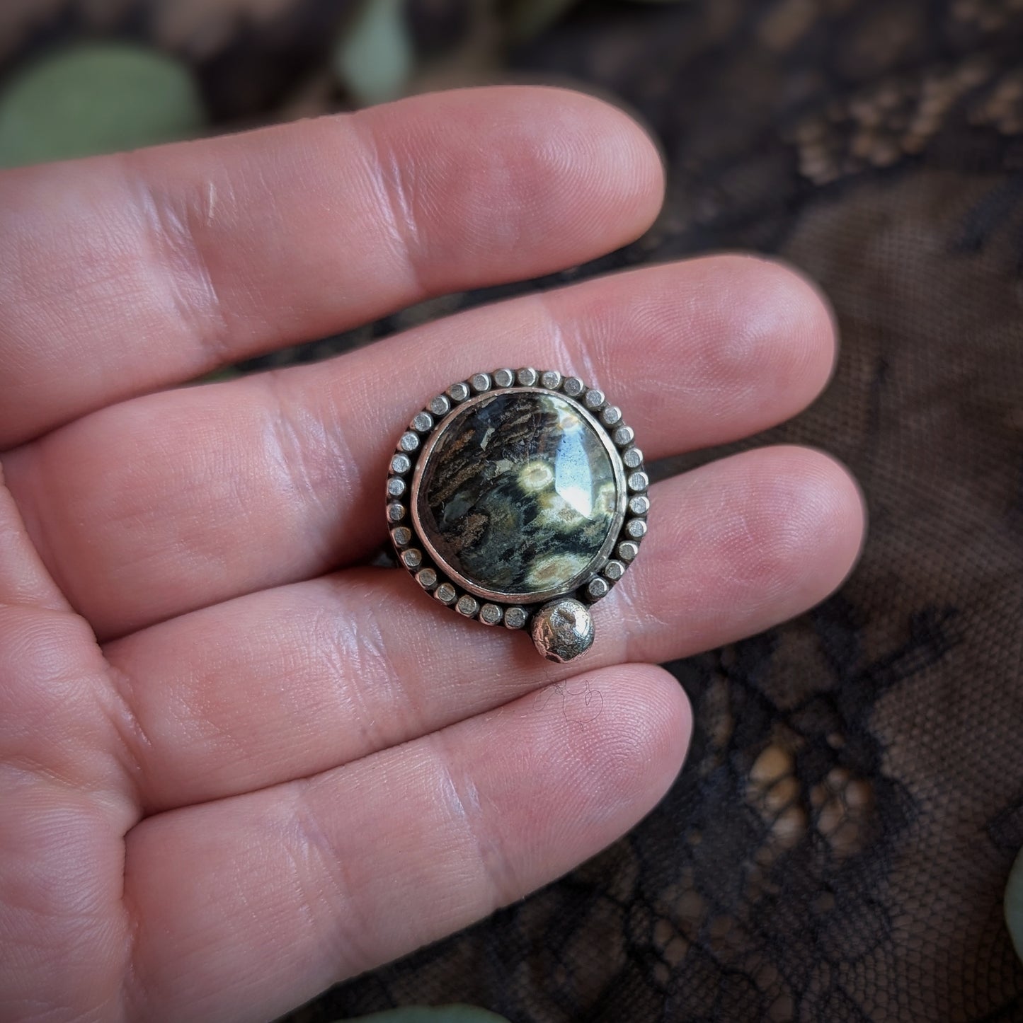 Ocean Jasper Halo Ring- Size 10
