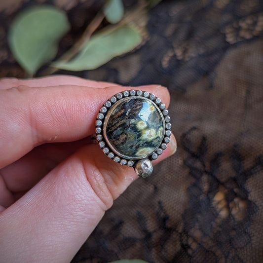 Ocean Jasper Halo Ring- Size 10
