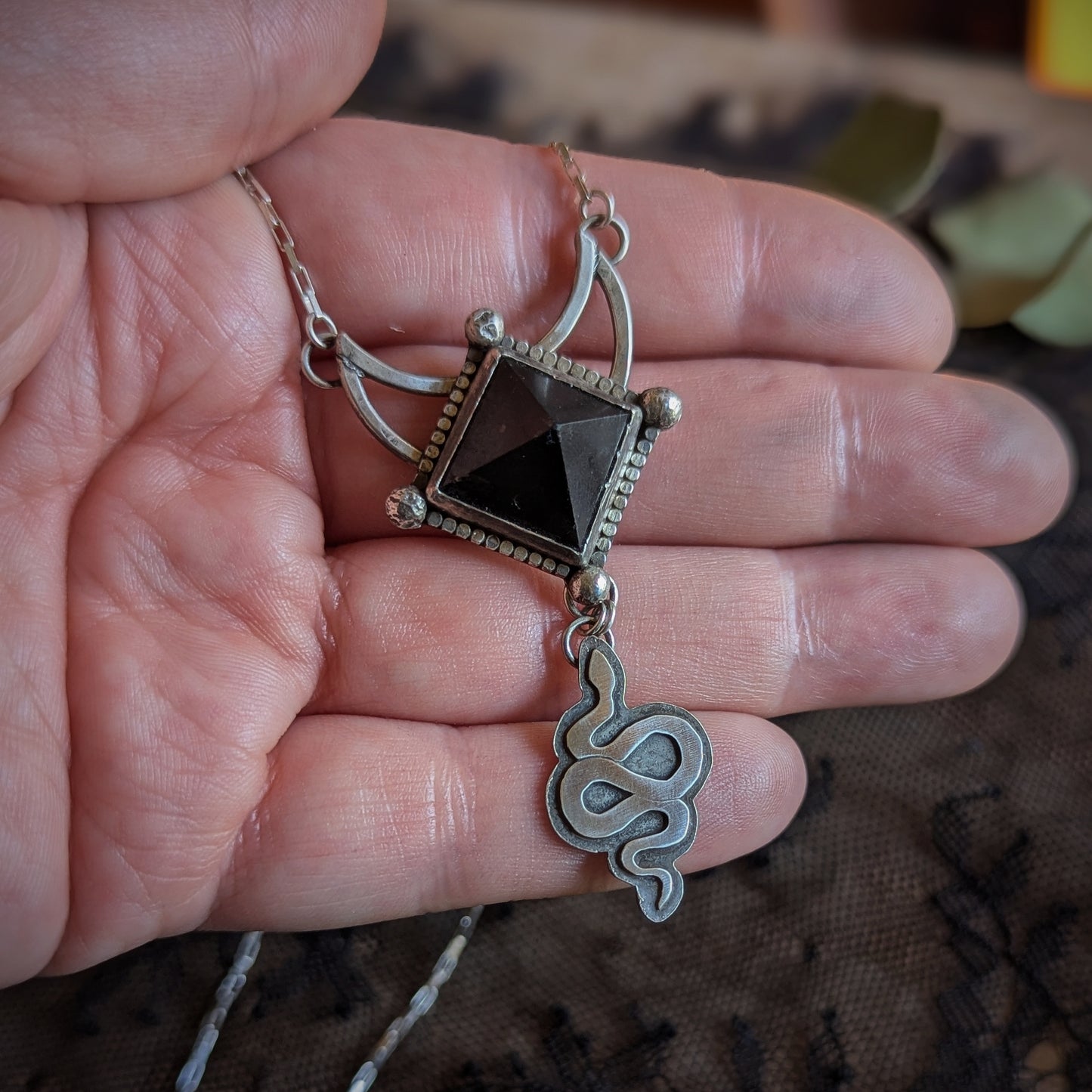 Black Onyx Pyramid Serpent Necklace