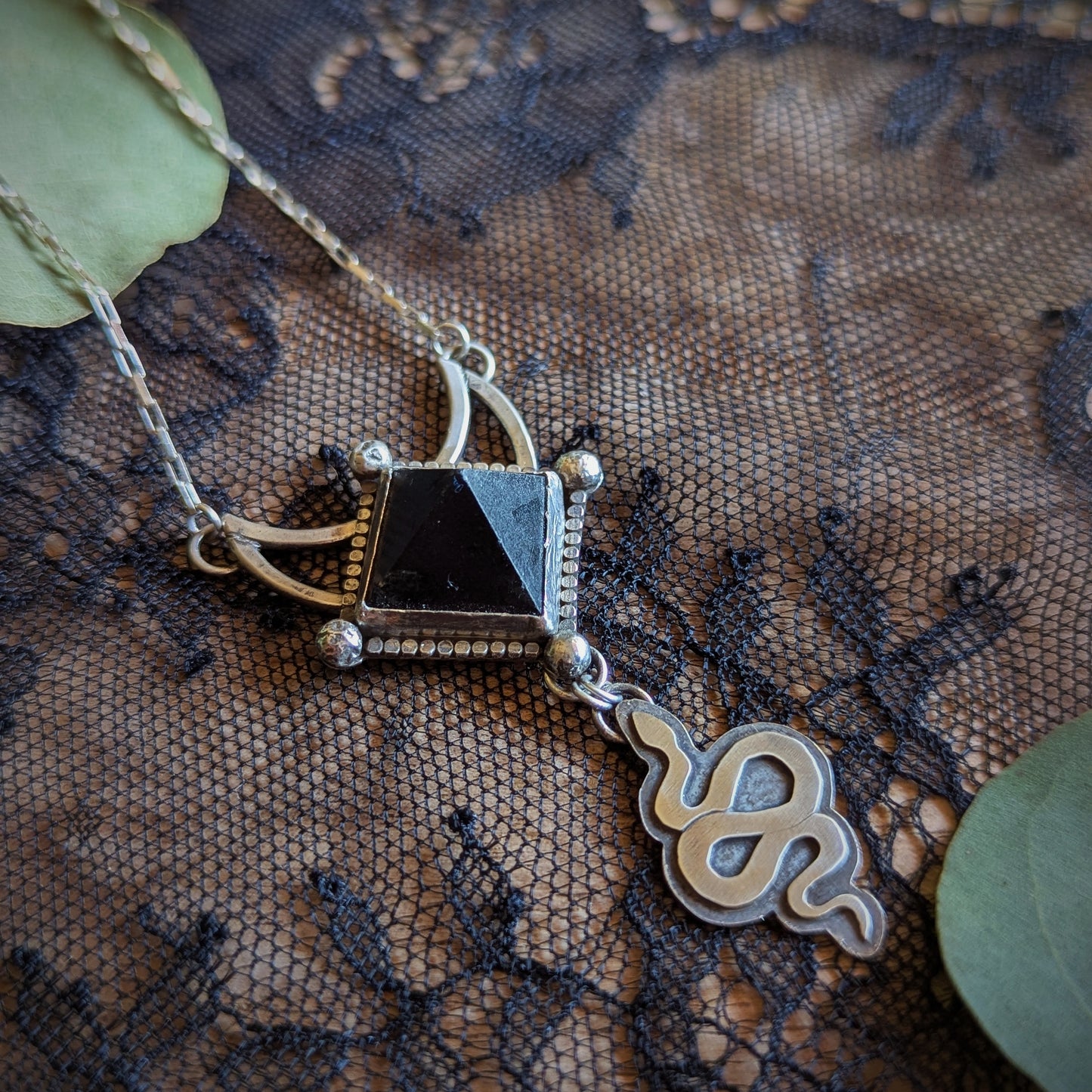 Black Onyx Pyramid Serpent Necklace