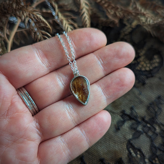 Gold Rutilated Quartz Drop Necklace