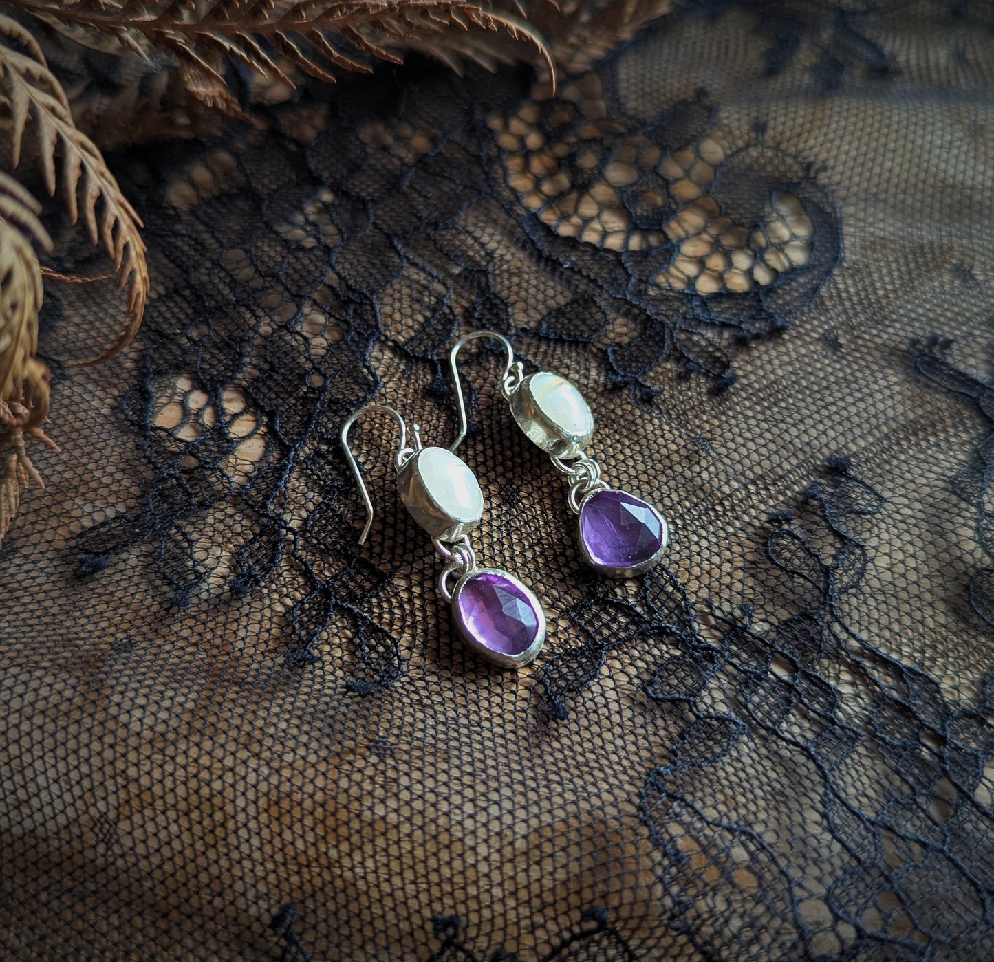 Amethyst Moonstone Dangle Earrings