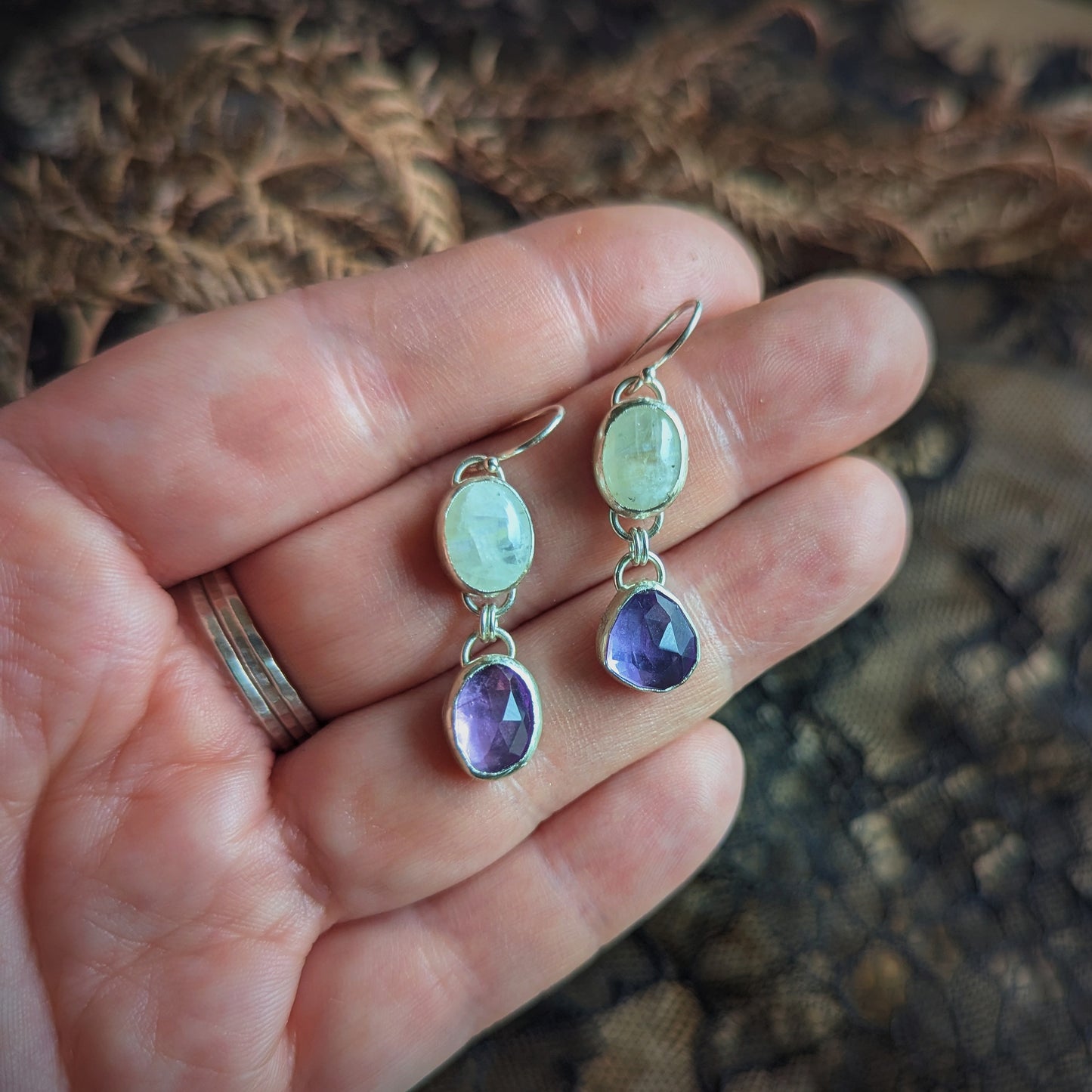 Amethyst Moonstone Dangle Earrings