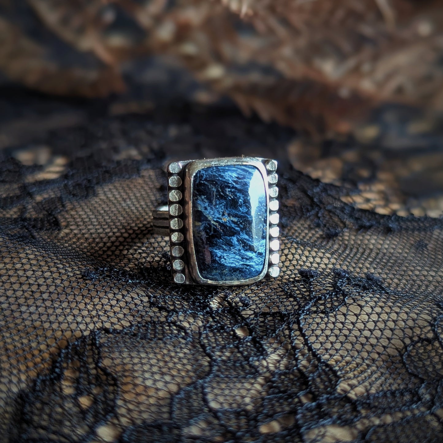 Pietresite Beaded Rectangle Ring- Size 7