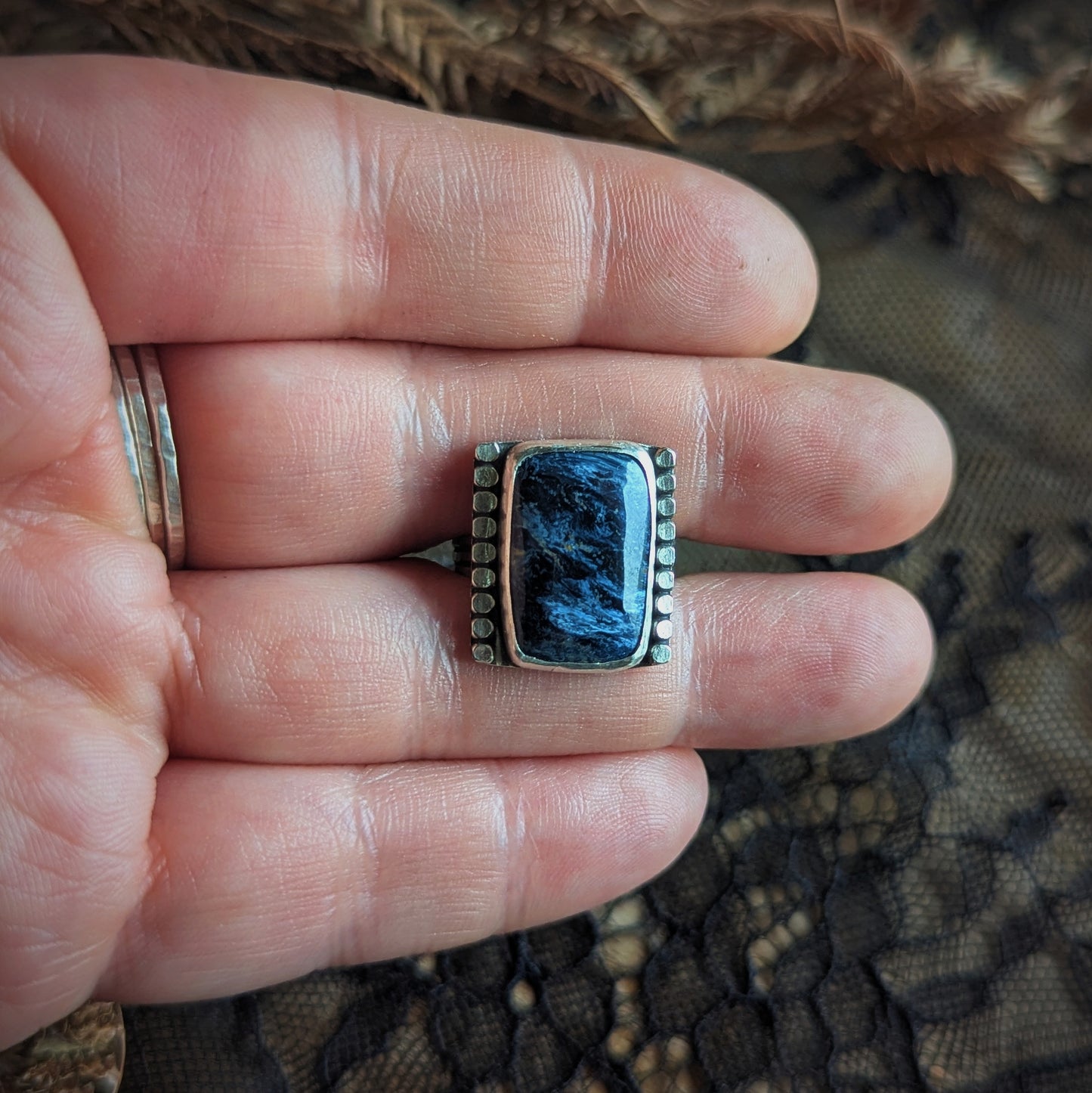 Pietresite Beaded Rectangle Ring- Size 7