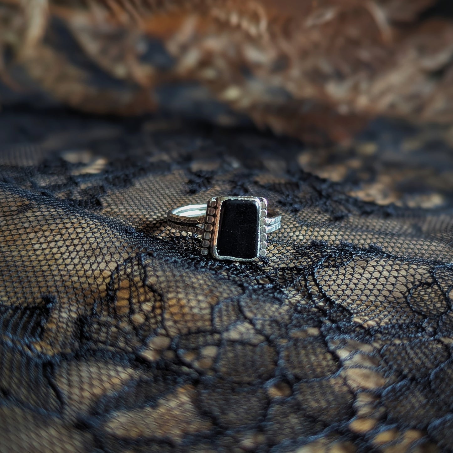 Jet Beaded Rectangle Ring- Size 8