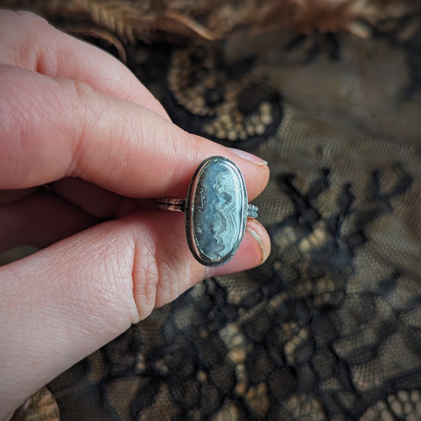 Lace Agate Oval Ring- Size 8