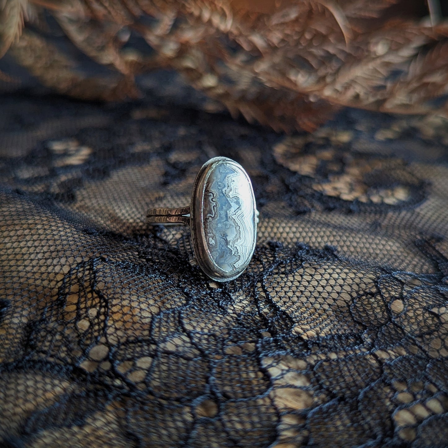 Lace Agate Oval Ring- Size 8