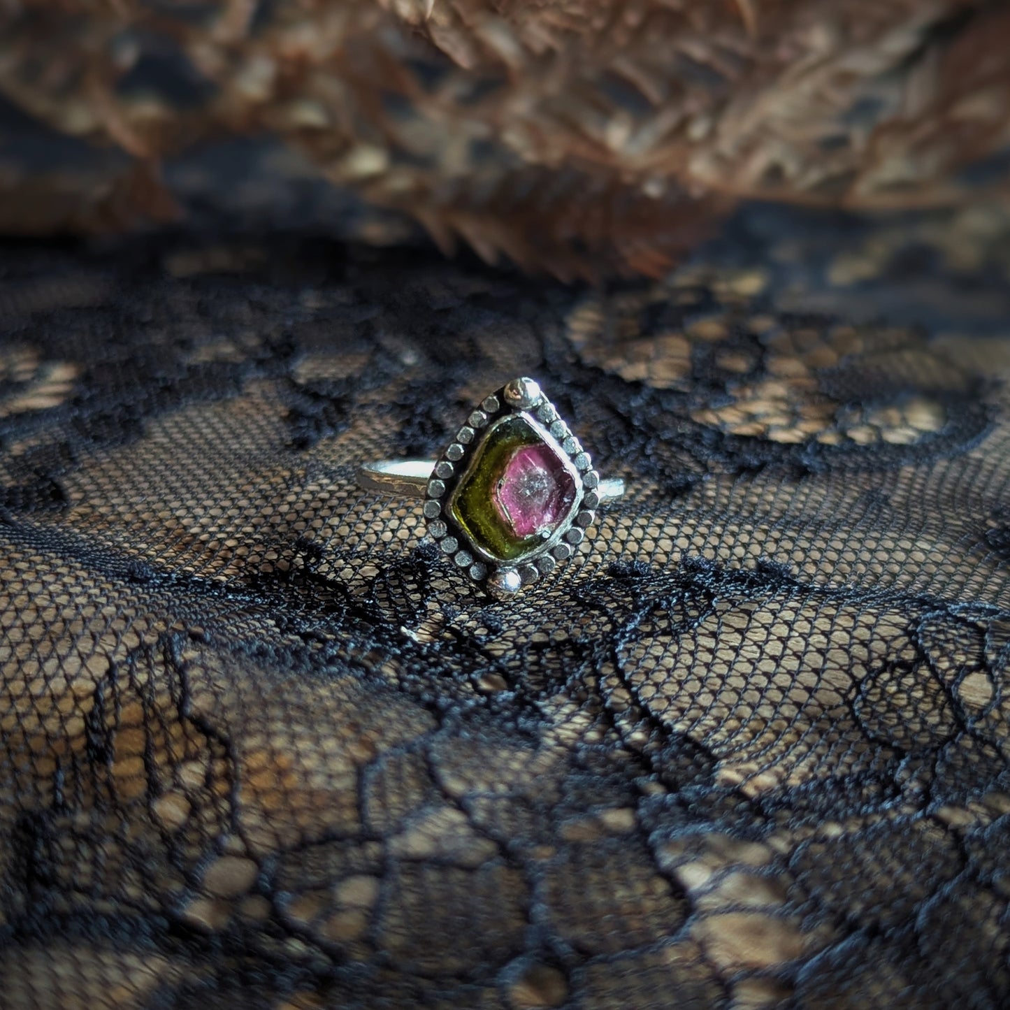 Watermelon Tourmaline Beaded Ring- Size 6
