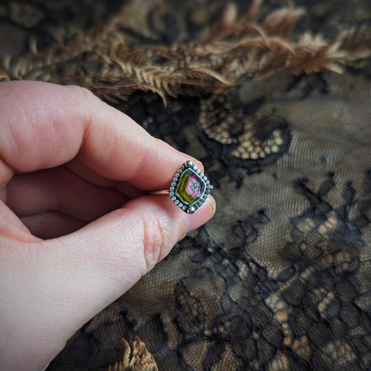 Watermelon Tourmaline Beaded Ring- Size 6