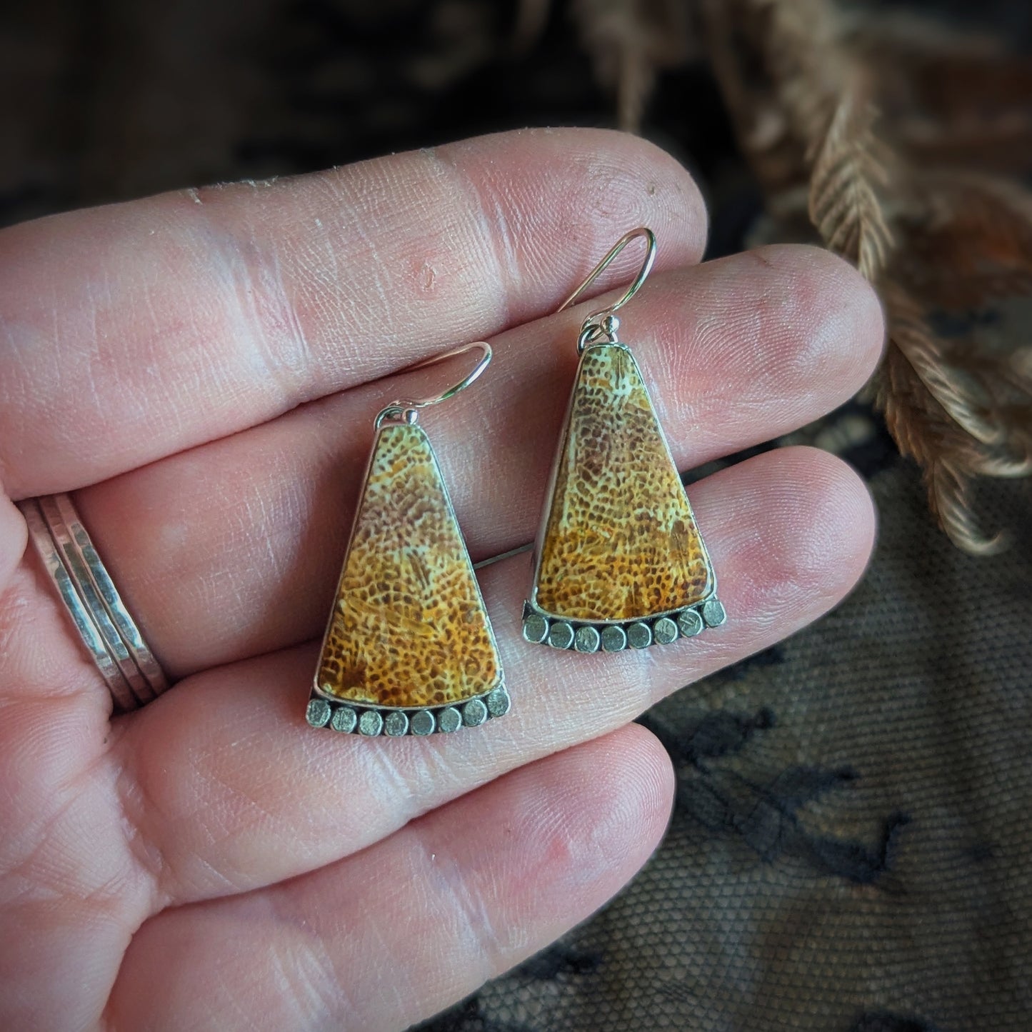 Fossilized Coral Fan Earrings
