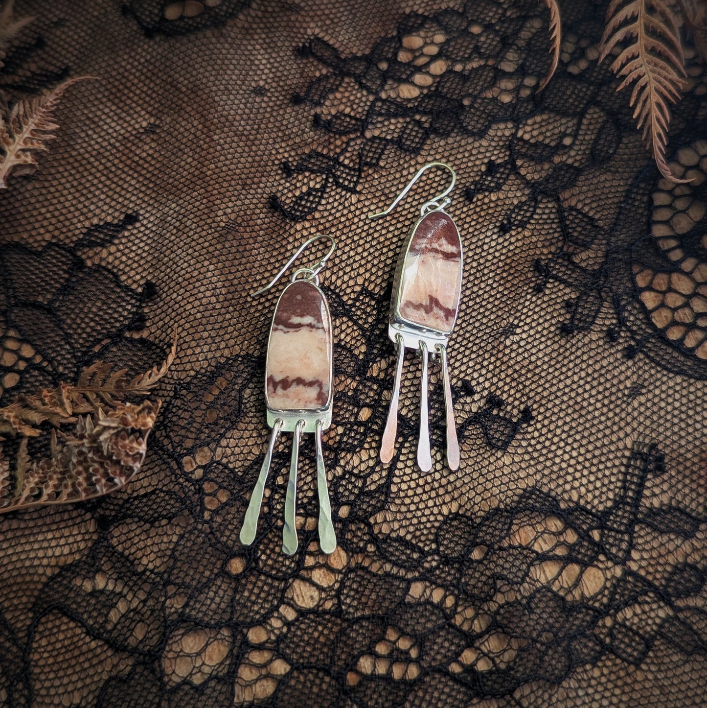 Zebra Jasper Long Fringe Earrings