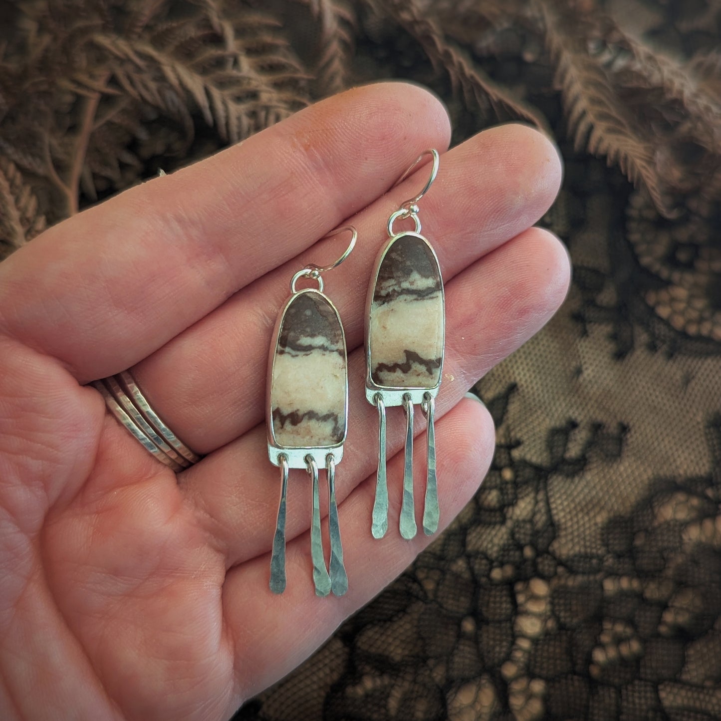 Zebra Jasper Long Fringe Earrings