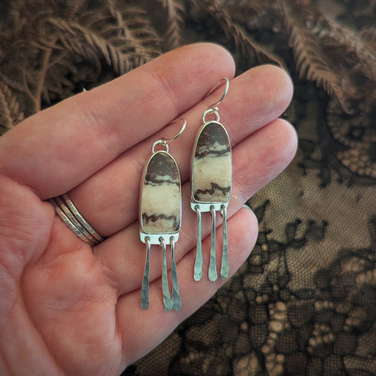 Zebra Jasper Long Fringe Earrings