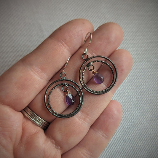 Copper Amethyst Crest Earrings