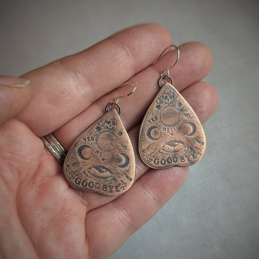Large Copper Ouija Planchette Earrings