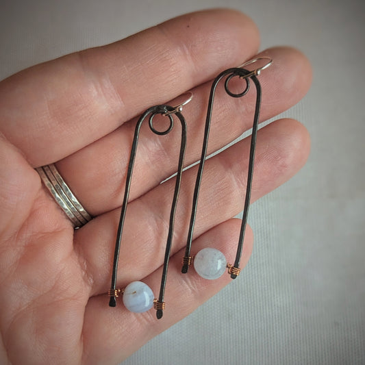 Copper Blue Lace Agate Turn Earrings