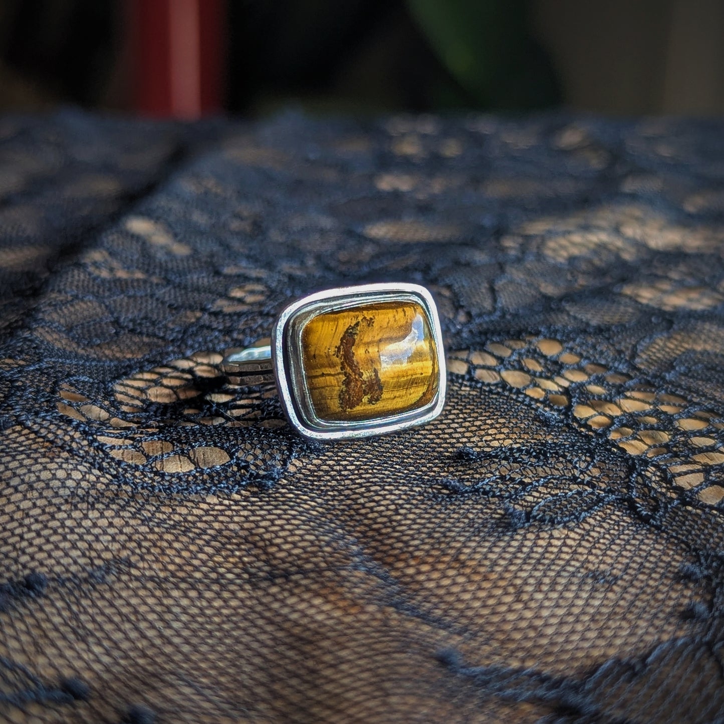 Tigers Eye Rectangle Ring- Size 10