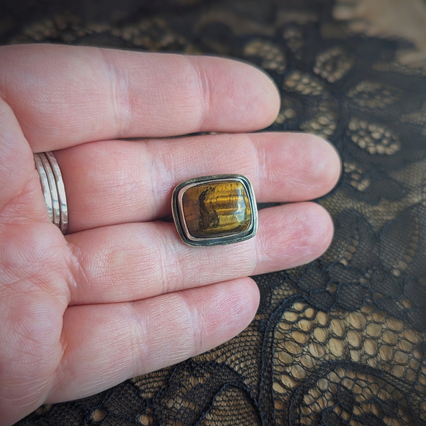Tigers Eye Rectangle Ring- Size 10