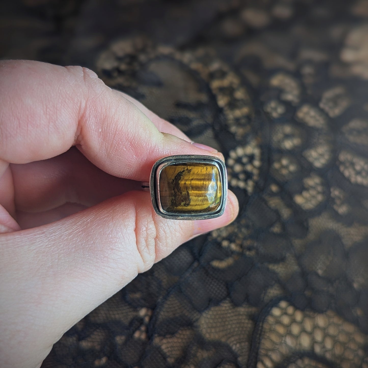 Tigers Eye Rectangle Ring- Size 10