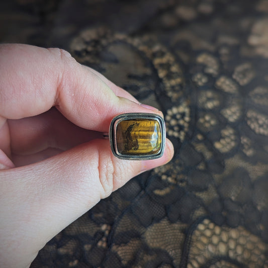 Tigers Eye Rectangle Ring- Size 10