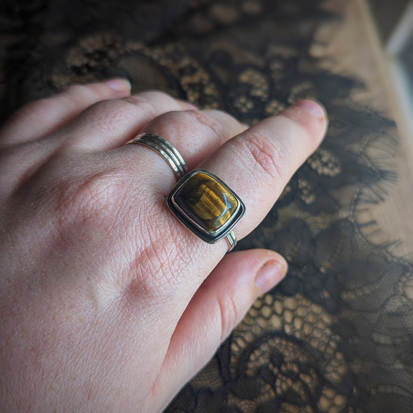 Tigers Eye Rectangle Ring- Size 10