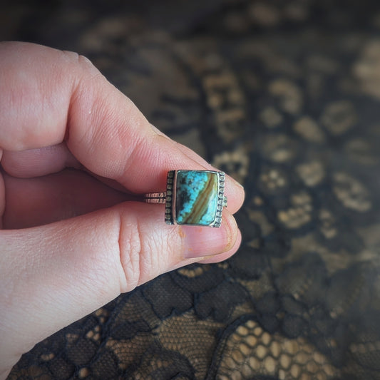 Turquoise Beaded Rectangle Ring- Size 8