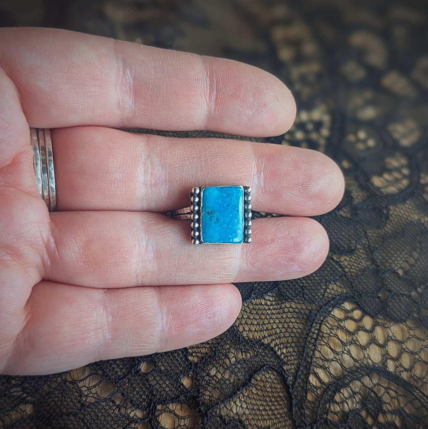 Smithsonite Beaded Rectangle Ring- Size 7