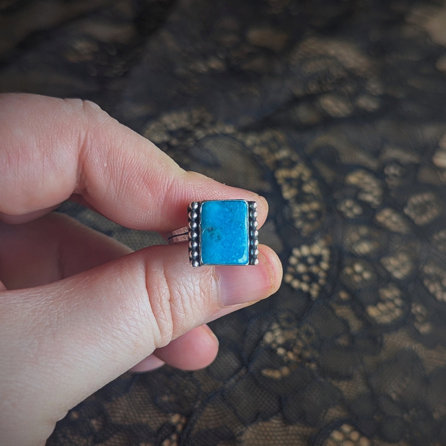 Smithsonite Beaded Rectangle Ring- Size 7