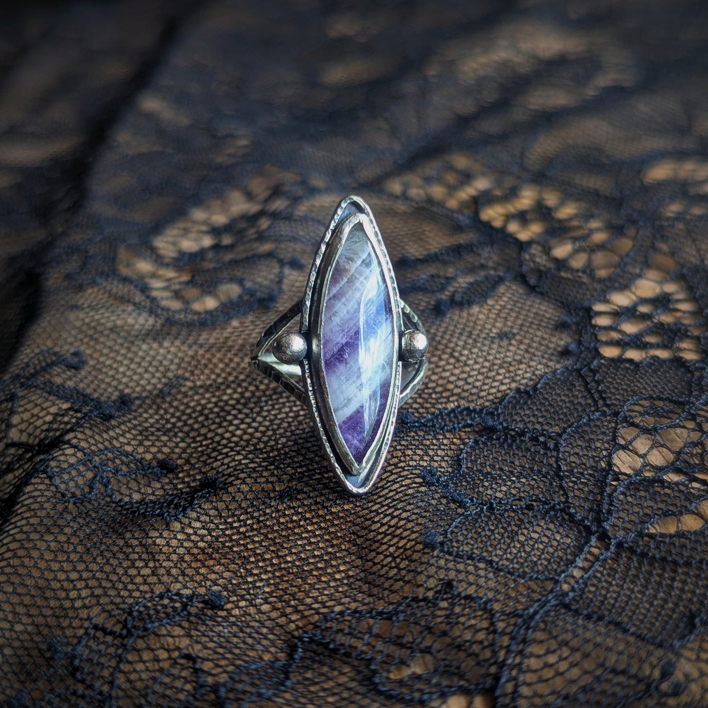 Chevron Amethyst Marquis Ring- Size 8