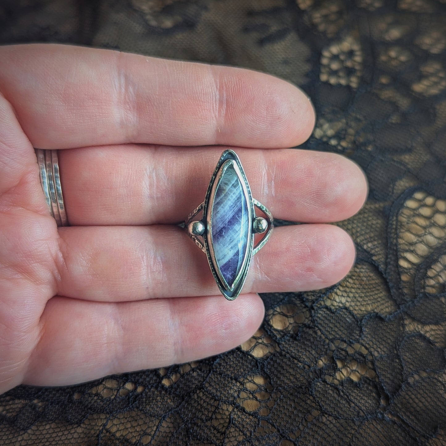 Chevron Amethyst Marquis Ring- Size 8
