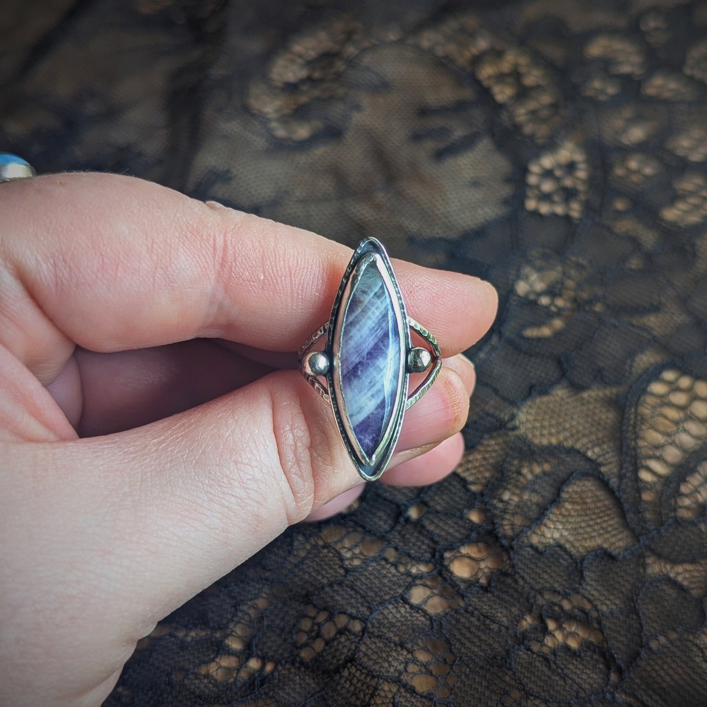 Chevron Amethyst Marquis Ring- Size 8