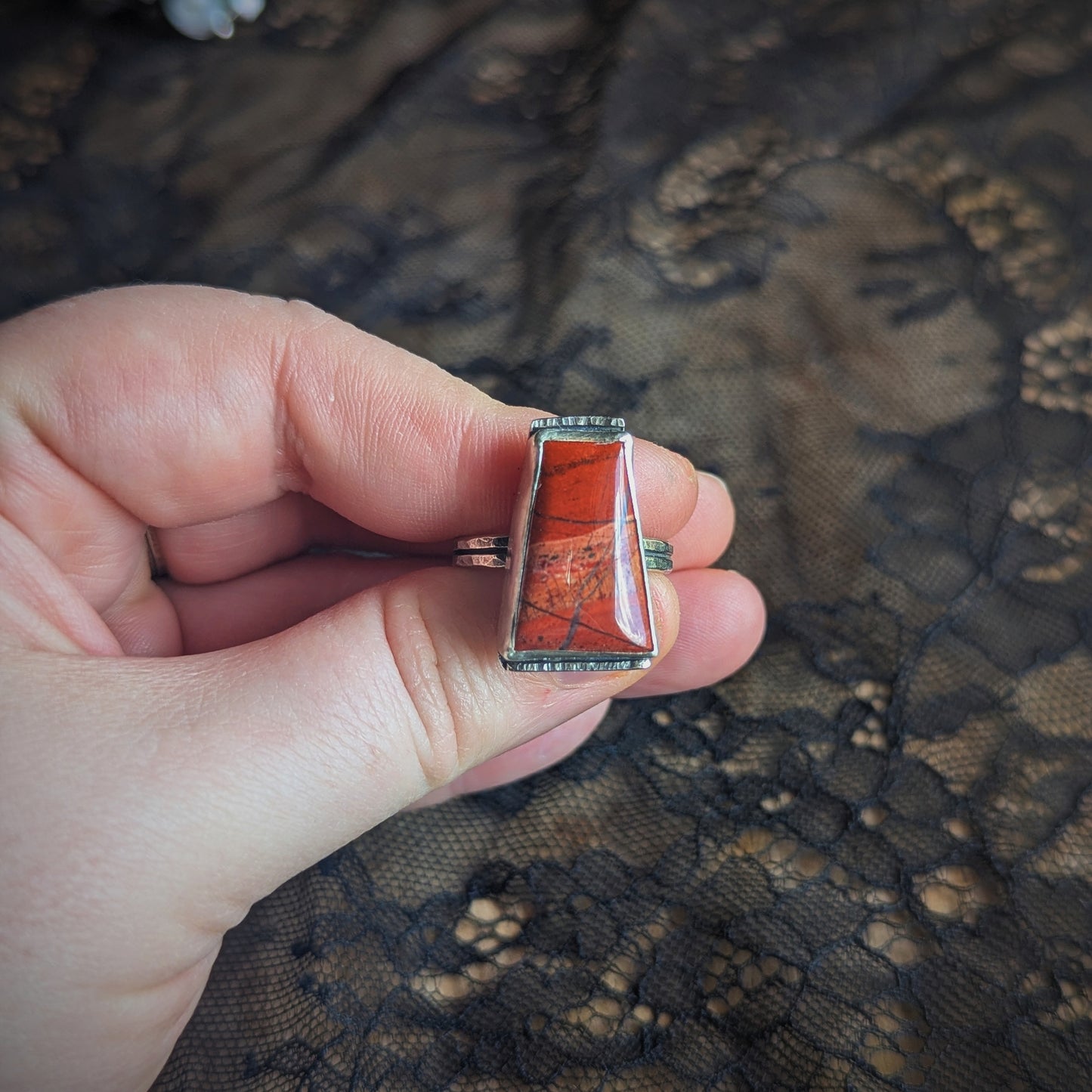 Red Jasper Trap Ring- Size 10