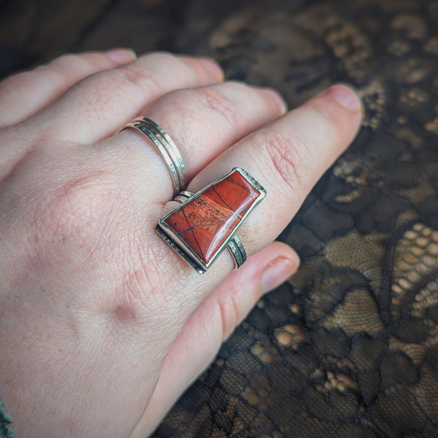 Red Jasper Trap Ring- Size 10