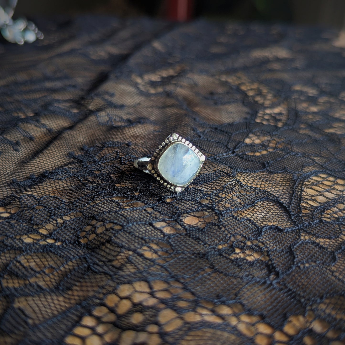 Mini Diamond Moonstone Ring- Size 8