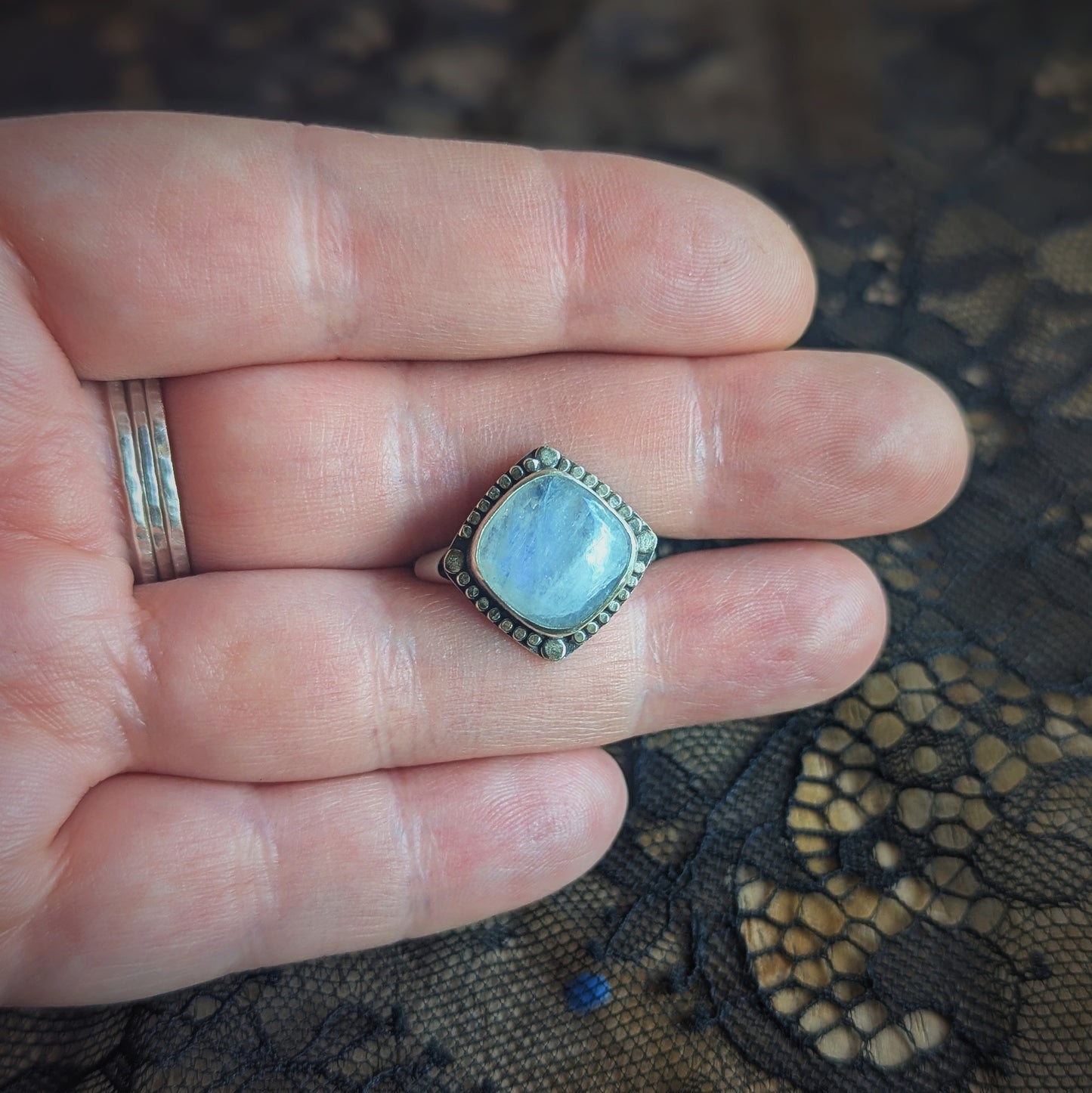 Mini Diamond Moonstone Ring- Size 8