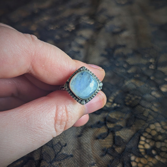 Mini Diamond Moonstone Ring- Size 8