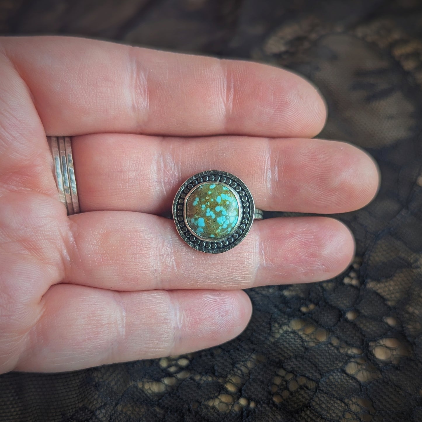 Double Halo Turquoise Ring- Size 10