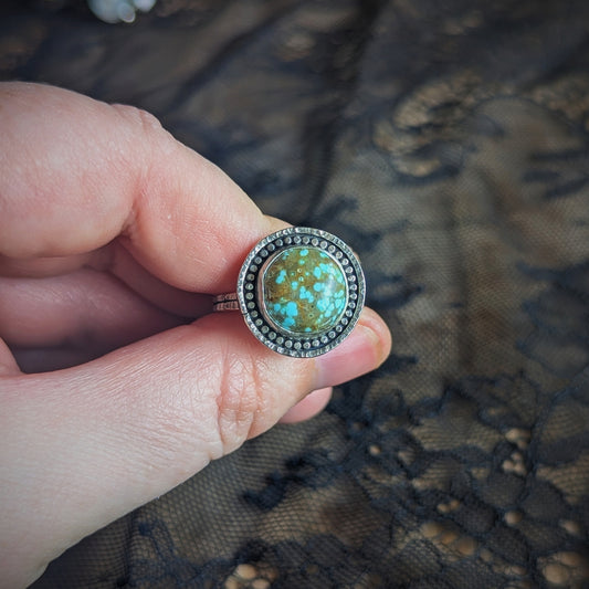 Double Halo Turquoise Ring- Size 10