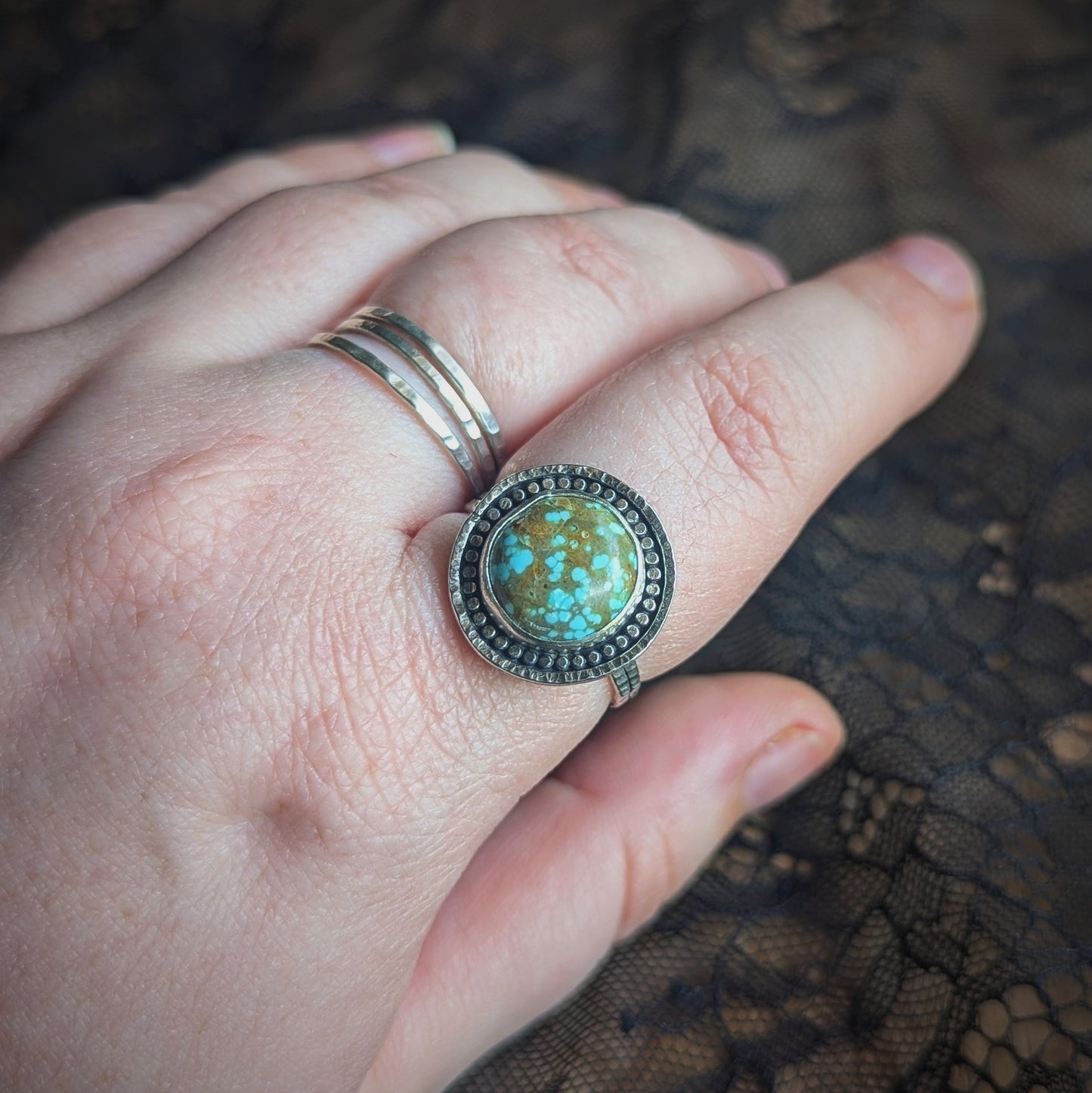 Double Halo Turquoise Ring- Size 10