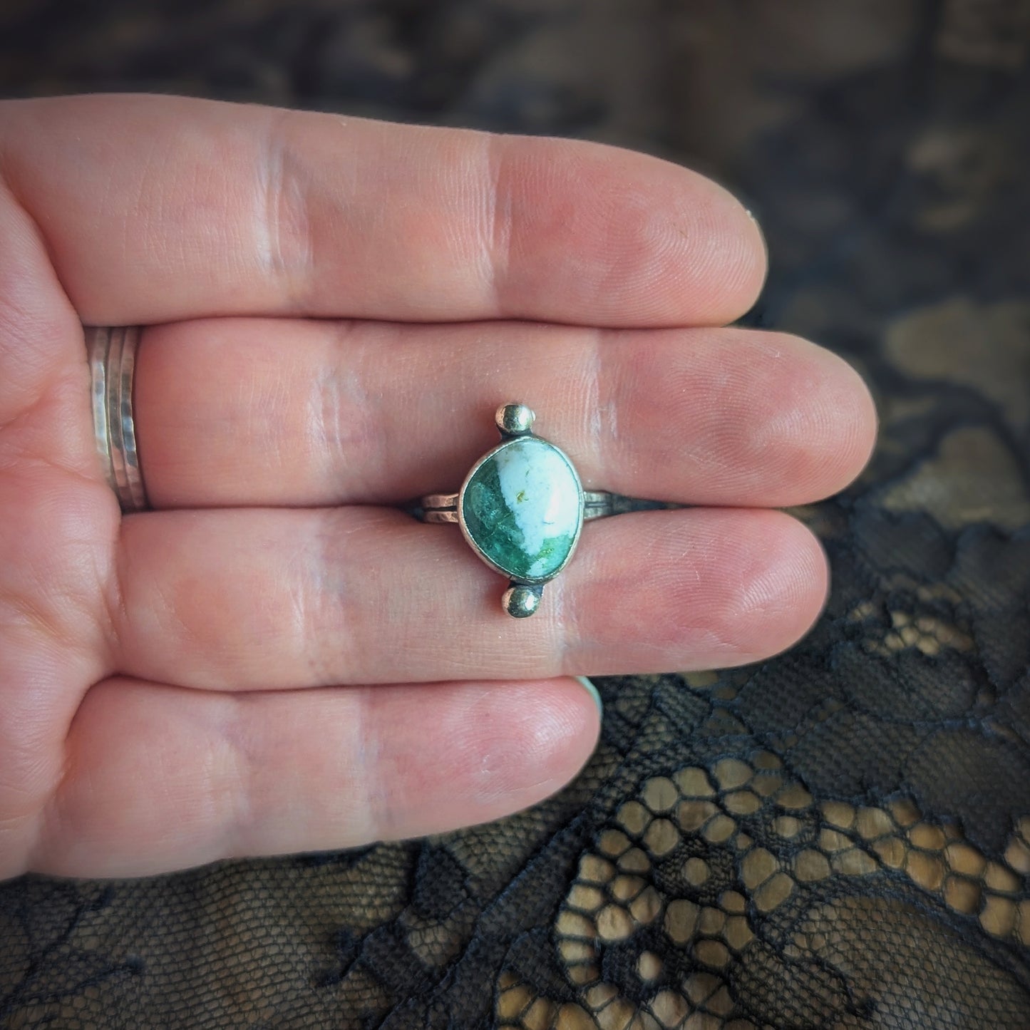 Chrysoprase Dot Ring- Size 6