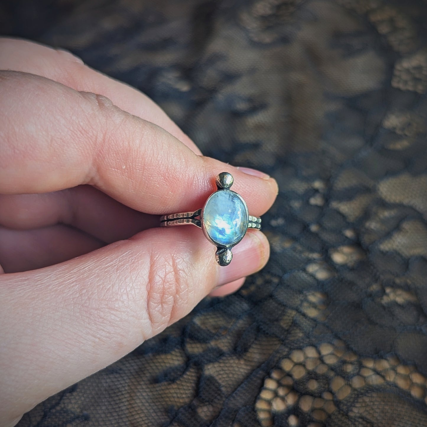 Moonstone Dot Ring- Size 9