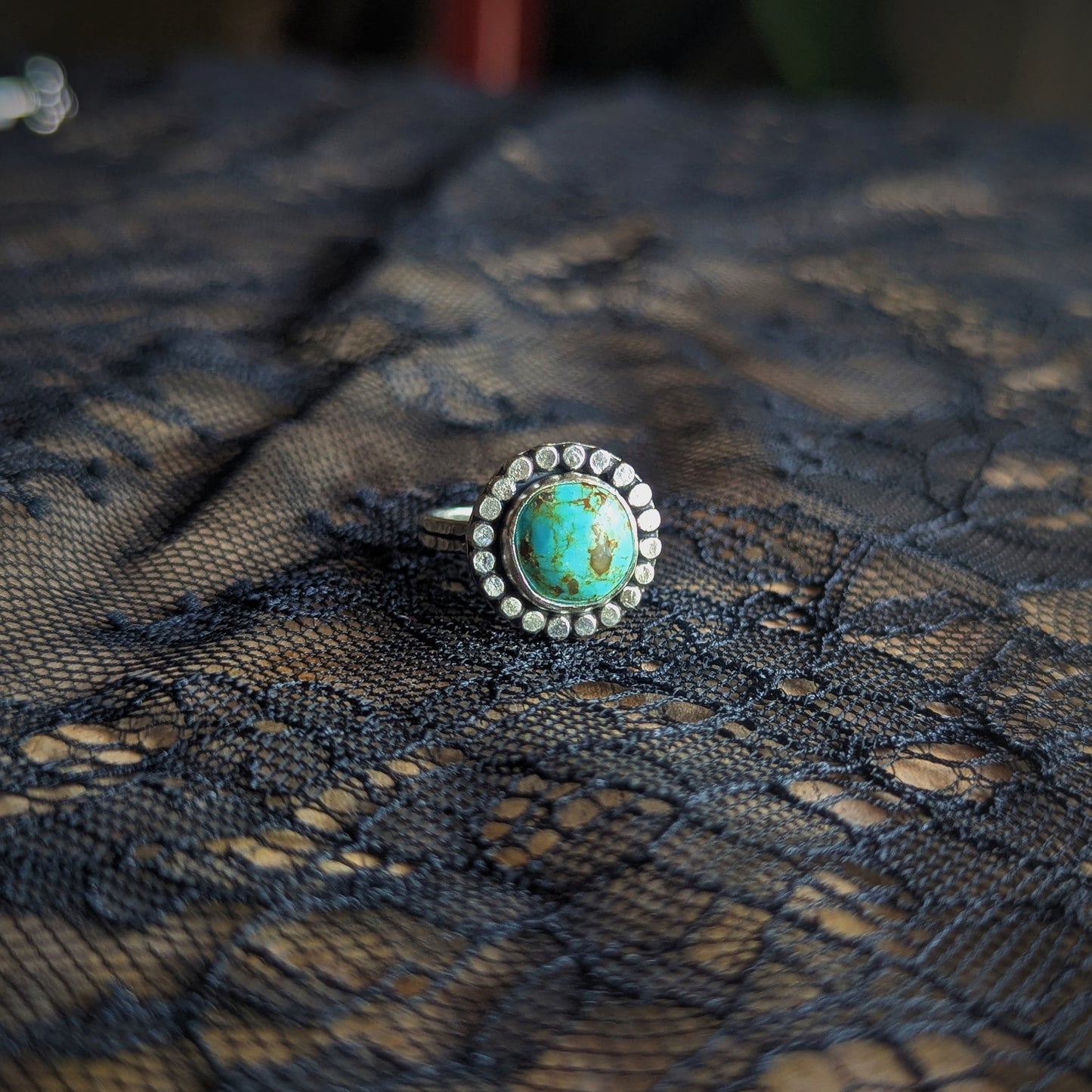 Mini Turquoise Halo Ring- Size 6