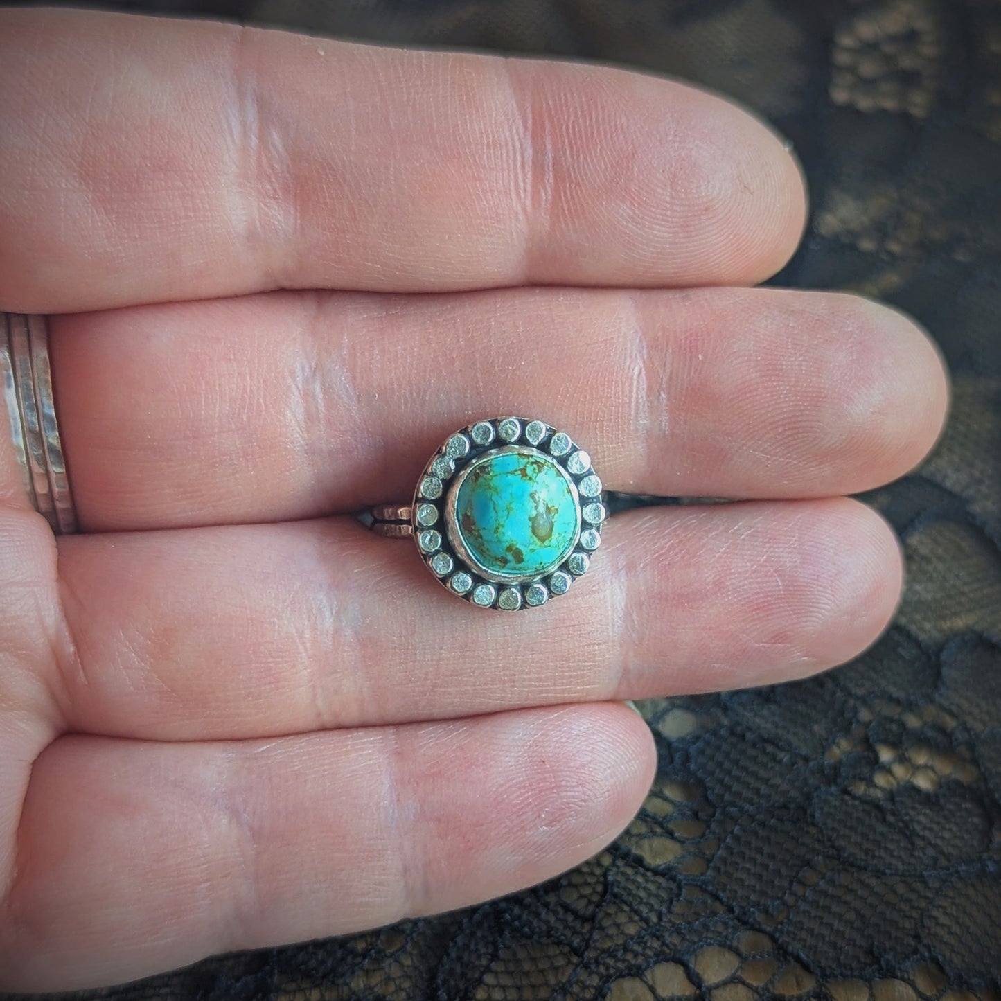 Mini Turquoise Halo Ring- Size 6