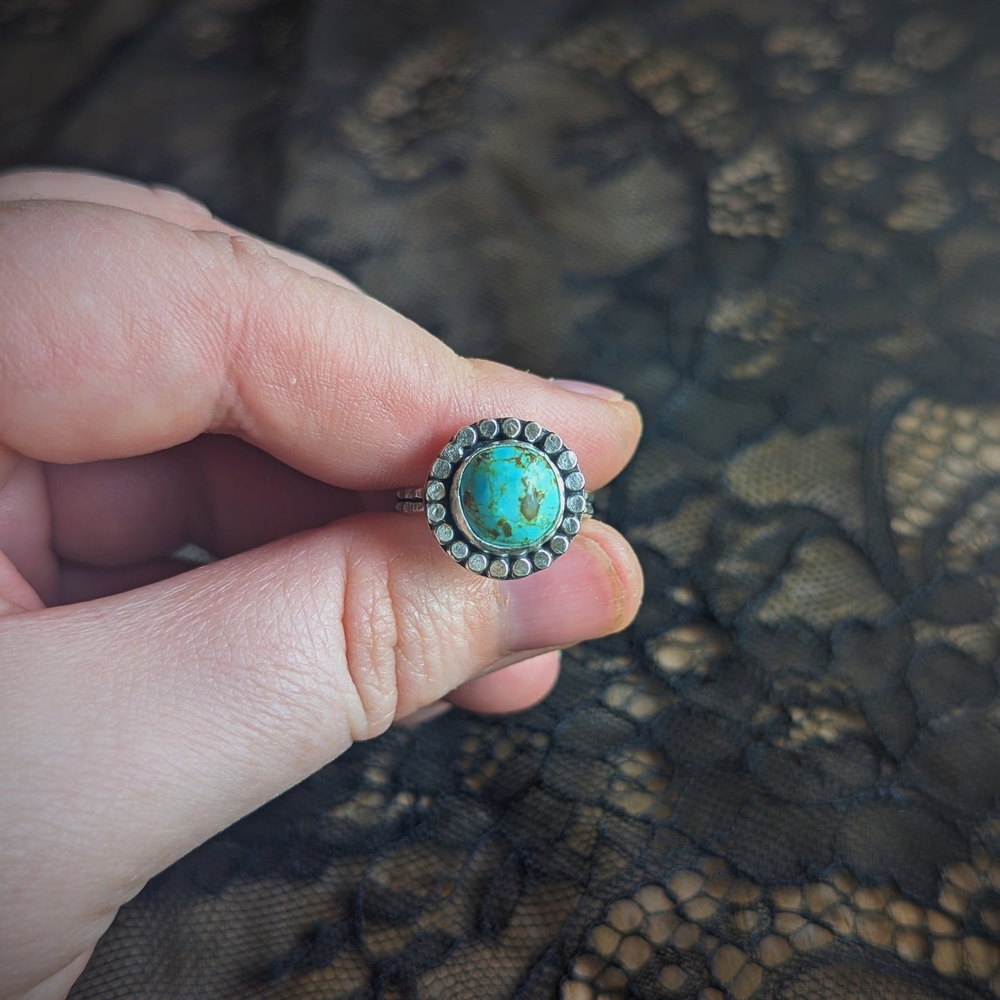 Mini Turquoise Halo Ring- Size 6