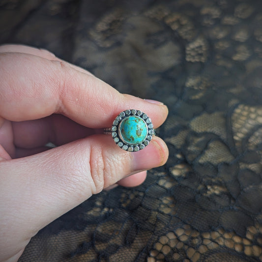 Mini Turquoise Halo Ring- Size 6