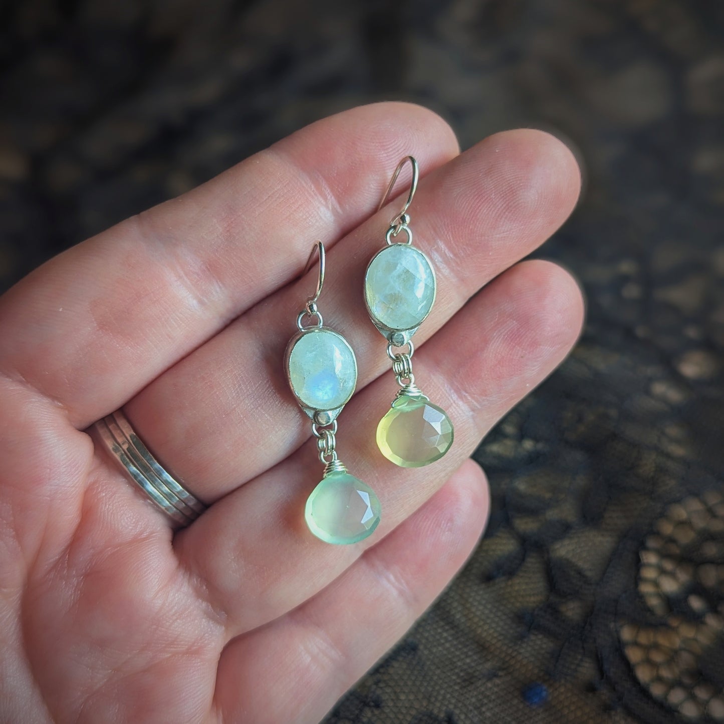 Moonstone and Chalcedony Double Drop Earrings