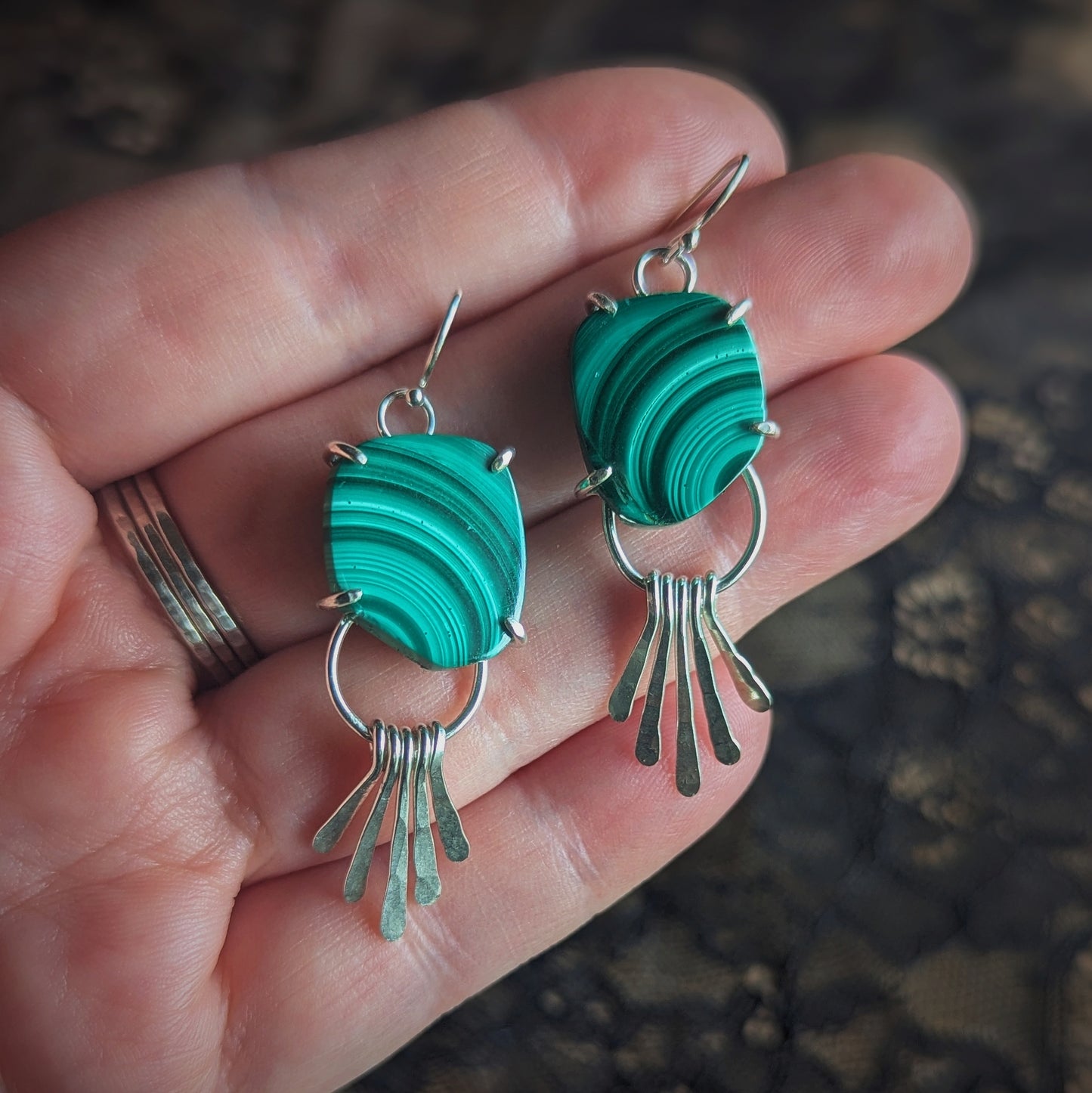 Malachite Prong Fringe Earrings