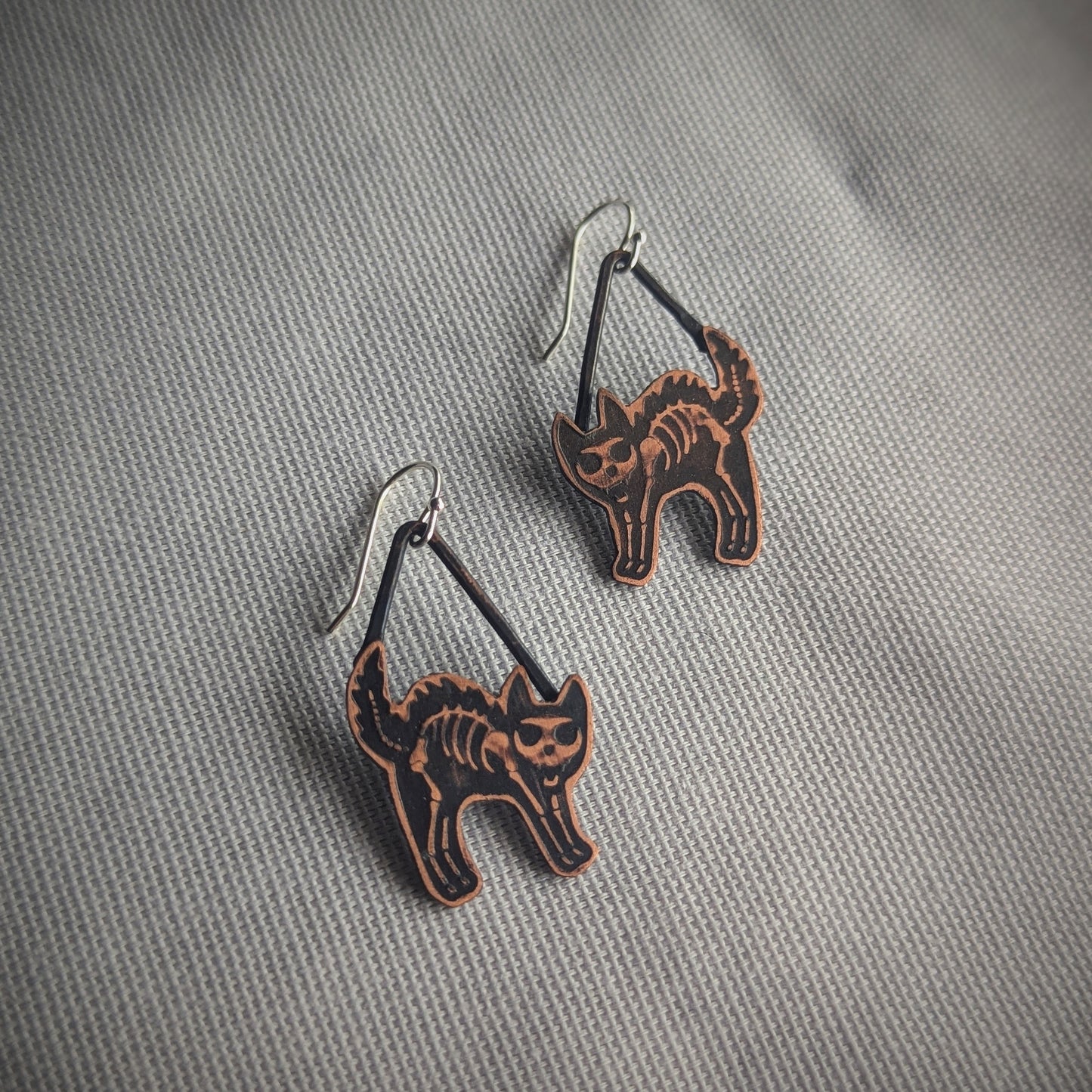 Copper Skele-Kitty Earrings (Standing)
