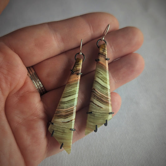 Copper Banded Calcite Long Earrings
